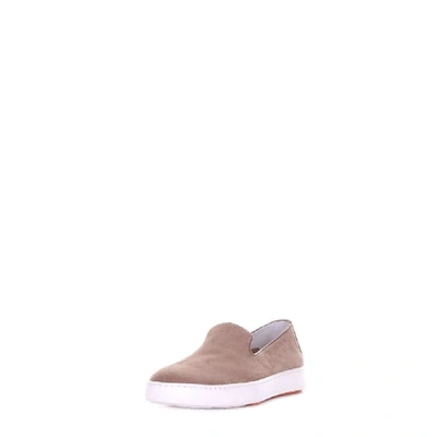 Shop Santoni Men's Beige Suede Slip On Sneakers