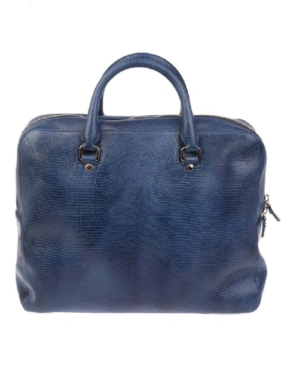 Shop Orciani Men's Blue Leather Briefcase