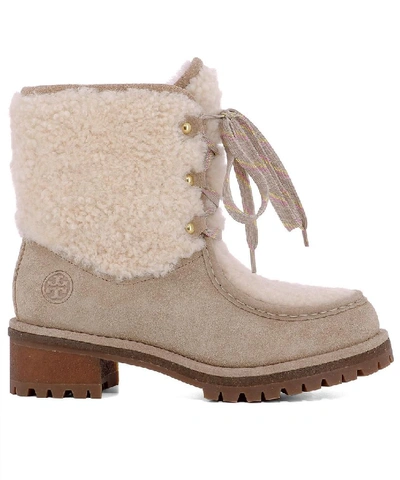 Shop Tory Burch Women's Beige Leather Ankle Boots