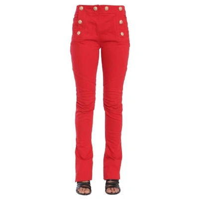 Shop Balmain Women's Red Cotton Pants
