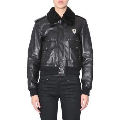 Shop Saint Laurent Women's Black Leather Outerwear Jacket