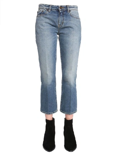 Shop Saint Laurent Women's Blue Cotton Jeans