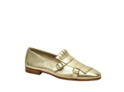 Shop Santoni Women's Gold Leather Monk Strap Shoes