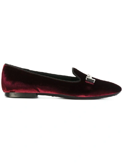 Shop Tod's Women's Burgundy Velvet Loafers