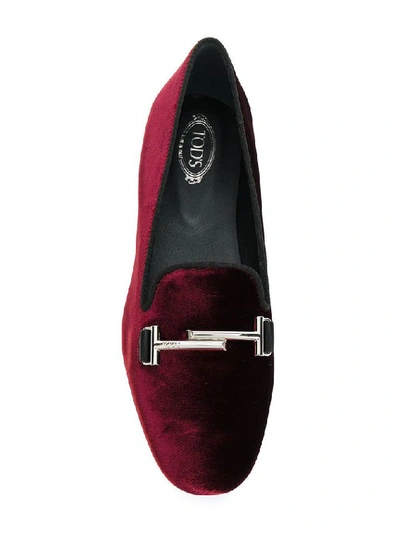 Shop Tod's Women's Burgundy Velvet Loafers