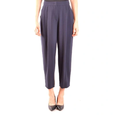 Shop Armani Collezioni Women's Blue Wool Pants