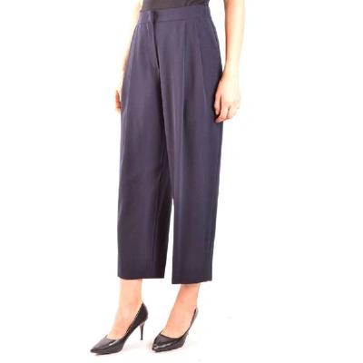 Shop Armani Collezioni Women's Blue Wool Pants