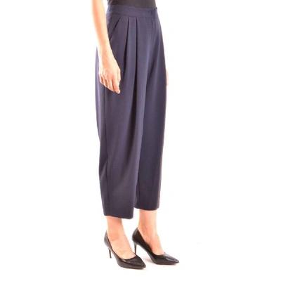 Shop Armani Collezioni Women's Blue Wool Pants