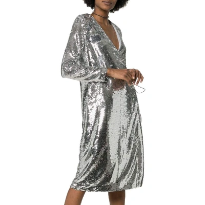 Shop Ganni Women's Silver Polyester Dress