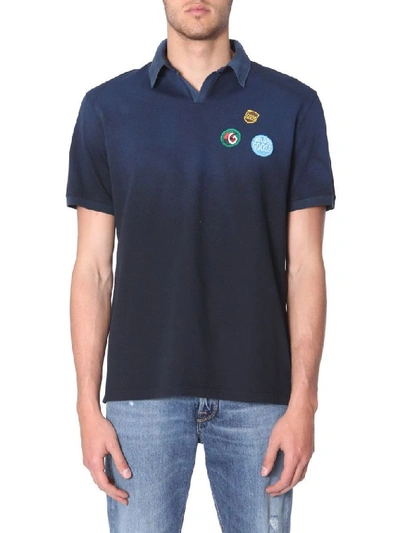 Shop Golden Goose Men's Blue Cotton Polo Shirt
