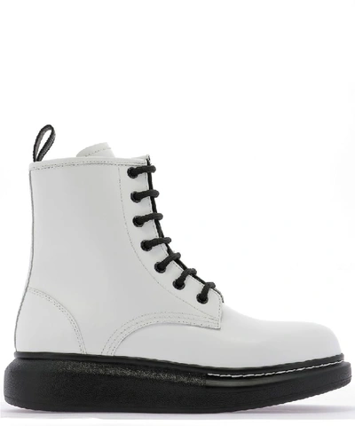 Shop Alexander Mcqueen Women's White Leather Ankle Boots