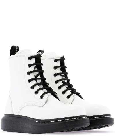 Shop Alexander Mcqueen Women's White Leather Ankle Boots