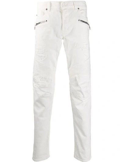 Shop Balmain Men's White Cotton Jeans