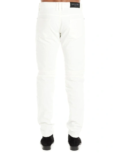 Shop Balmain Men's White Cotton Jeans