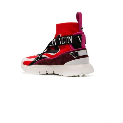 Shop Valentino Garavani Women's Red Synthetic Fibers Hi Top Sneakers