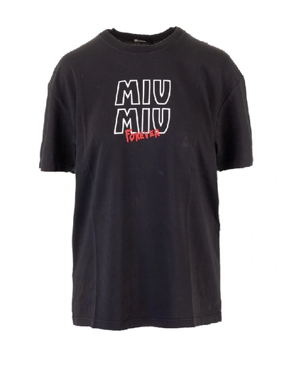 Shop Miu Miu Women's Black Cotton T-shirt