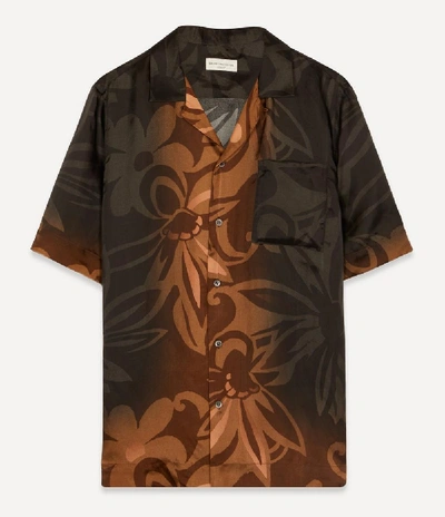 Shop Dries Van Noten Camp-collar Tonal Floral Satin-twill Shirt In Black