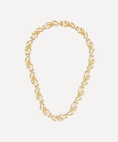 Shop Susan Caplan Vintage Gold-plated 1960s Trifari Crystal And Faux Pearl Leaf Necklace