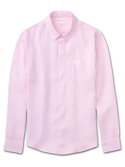 Shop Derek Rose Men's Linen Shirt Monaco Pure Linen Pink