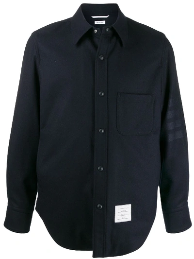 Shop Thom Browne Flannel Tonal 4-bar Shirt Jacket In Blue