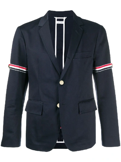 Shop Thom Browne Unconstructed Grosgrain Armband Sport Coat In Blue