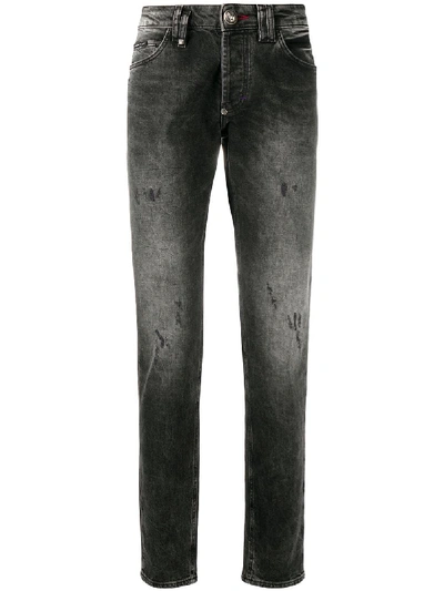 Shop Philipp Plein Faded Denim Jeans In Black