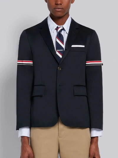 Shop Thom Browne Navy Cotton Twill Grosgrain Armband Unconstructed Classic Sport Coat In Blue