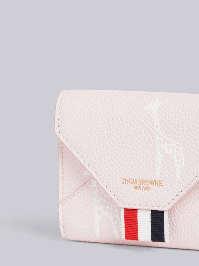 Shop Thom Browne Light Pink Pebbled Calfskin 3-d Giraffe Print Envelope Chain Card Holder