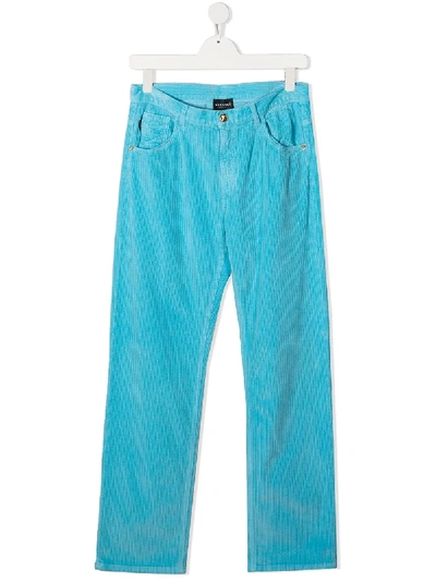 Shop Young Versace Teen Corduroy Straight-leg Jeans In Blue