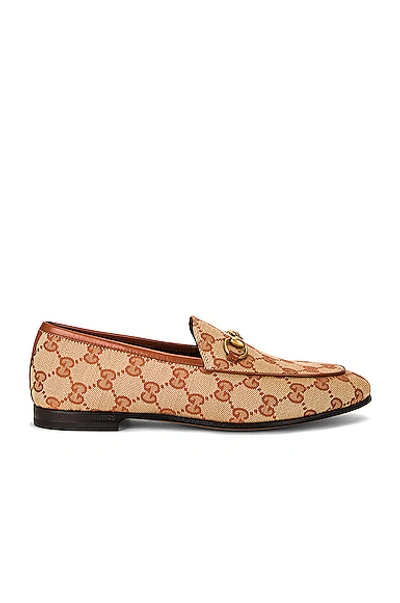 Shop Gucci Jordan Gg Canvas Loafers In Beige Ruggine & Rust