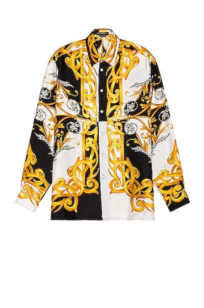 Shop Versace Long Sleeve Shirt In White & Black & Gold