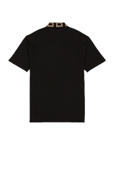 Versace Geometric Patterned Black Polo Shirt With Classic Placket