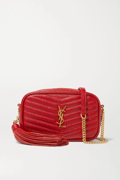 Shop Saint Laurent Lou Mini Quilted Textured-leather Shoulder Bag In Red
