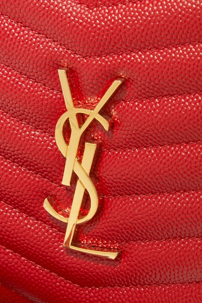 Shop Saint Laurent Lou Mini Quilted Textured-leather Shoulder Bag In Red
