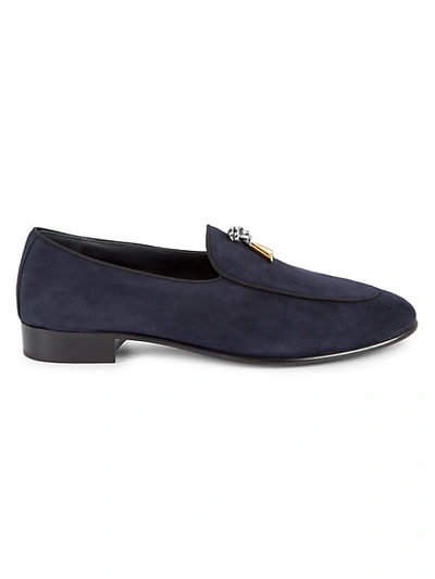 Shop Giuseppe Zanotti Embellished Suede Loafers In Abisso