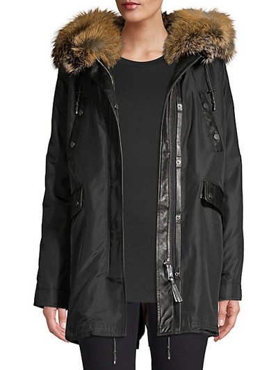 Shop Nicole Benisti Belleville Reversible Rabbit Fur-lined & Fox Fur-trimmed Parka In Black Cheetah