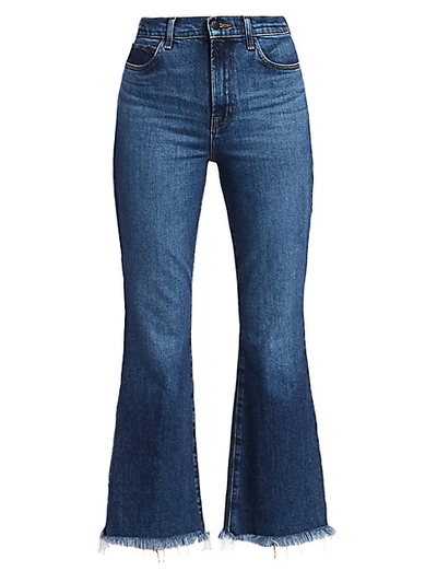 Shop J Brand Julia High-rise Frayed Hem Crop Flare Jeans In Romance