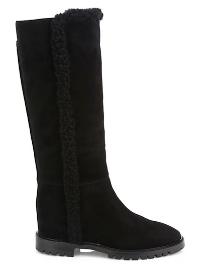 Shop Aquatalia Cheyenne Knee-high Shearling-trimmed Suede Boots In Taupe