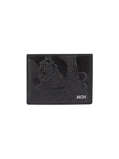 Shop Mcm Embossed Lion Leather Card Holder In Black