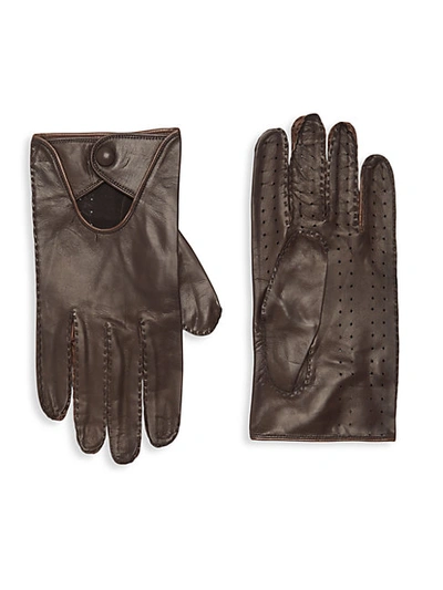 Shop Portolano Men's Button-cuff Leather Gloves In Teak Taupe