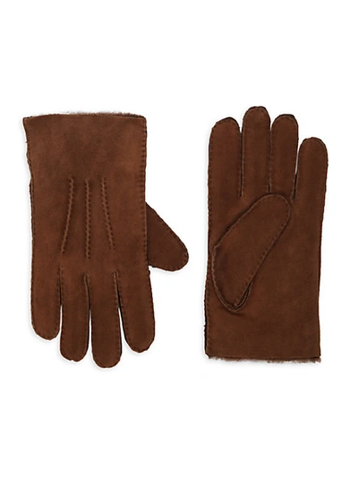 Shop Portolano Men's Shearling-lined Suede Gloves In Chocolate