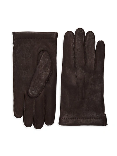 Shop Portolano Cashmere-lined Leather Gloves In Brown