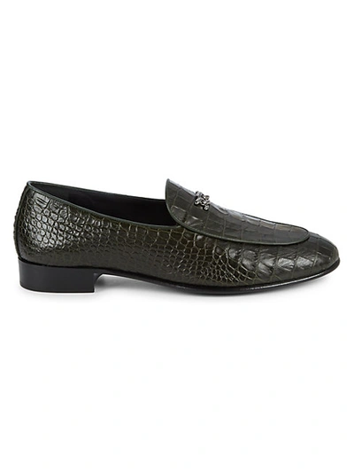 Shop Giuseppe Zanotti Croc-embossed Leather Loafers In Green