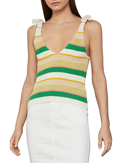 Shop Bcbgmaxazria Women's Ribbed Bow Tie Cotton-blend Tank Top In Gardenia Combo