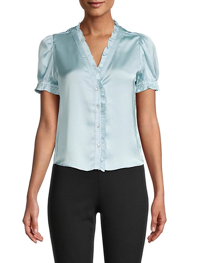 Shop Dh New York Ruffle Puff-sleeve Satin Top In Baby Blue