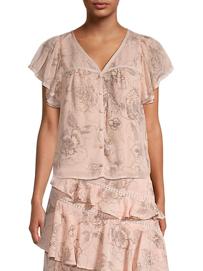 Shop Allison New York Floral Flutter-sleeve Blouse In Rose Floral