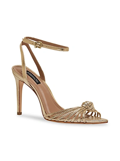 Shop Bcbgmaxazria Women's Delia Knotted Metallic Leather Slingback Sandals In Gold