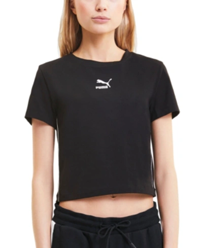 Shop Puma Women's Classics T7 Cropped T-shirt In  Black