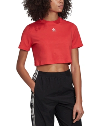 Shop Adidas Originals Adidas Women's Cotton Cropped T-shirt In Glory Red