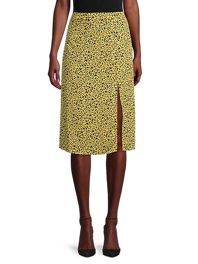 Shop Bcbgeneration Printed Front-slit Skirt In Yellow